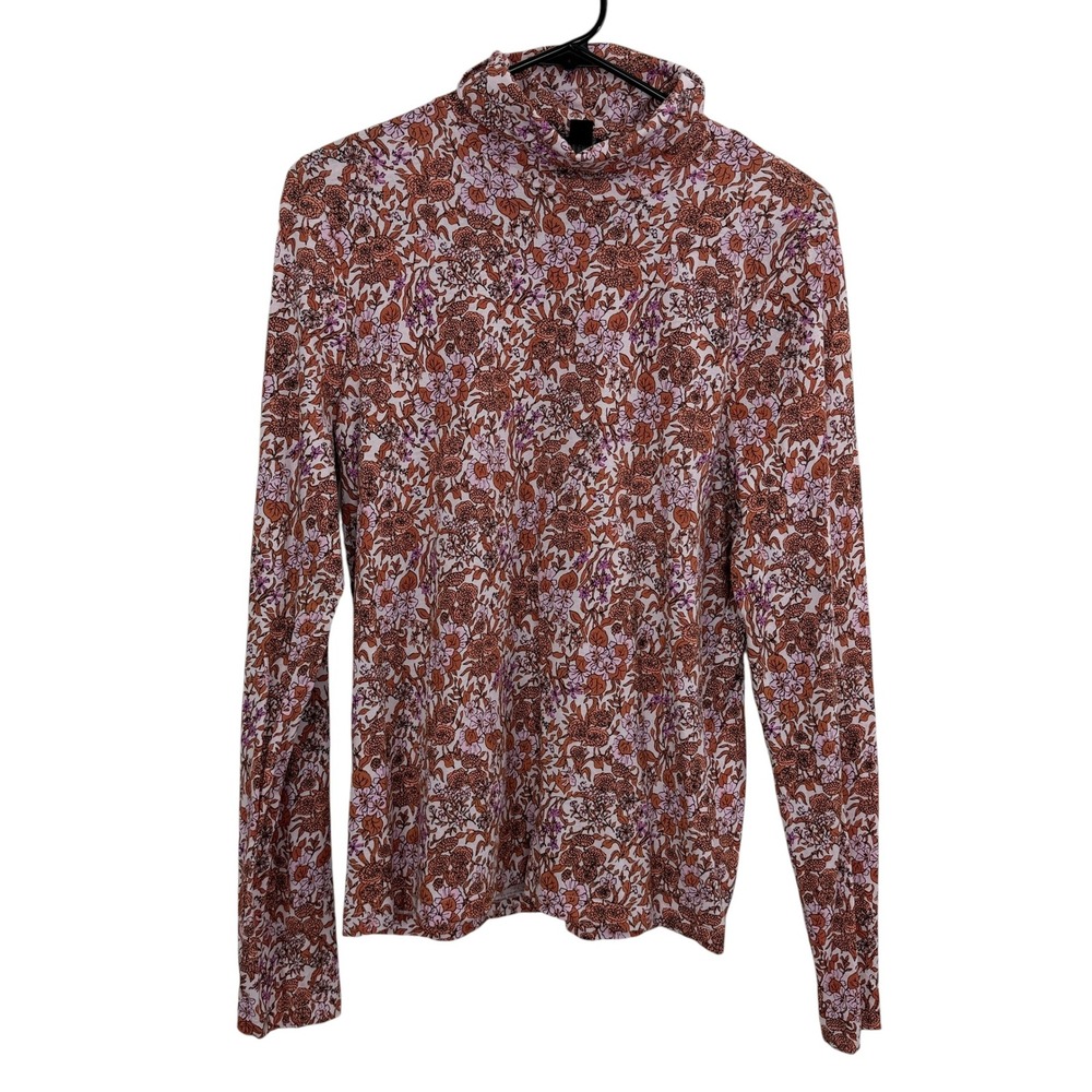 J.Crew Top Womens Large Pink Floral Mock Neck Long Sleeve Cotton